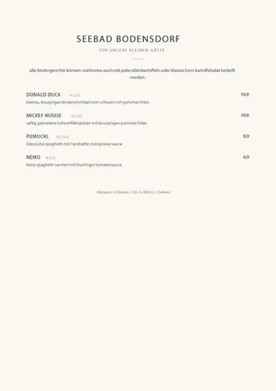 speisekarte vom Seerestaurant