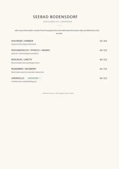 speisekarte vom Seerestaurant