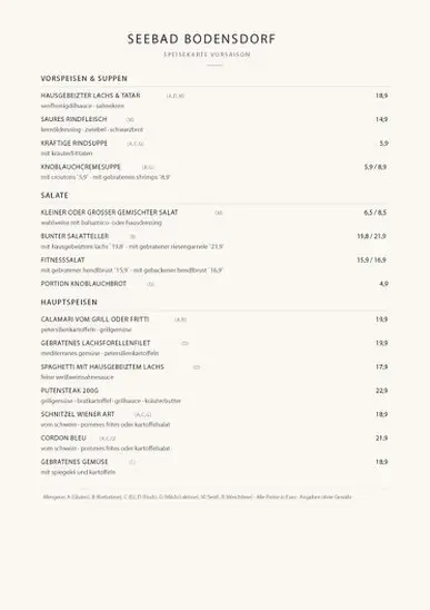 speisekarte vom Seerestaurant