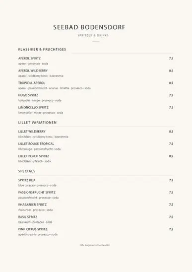 speisekarte vom Seerestaurant